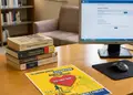 Flyer προώθησης με έντονα μπλε και πορτοκαλί χρώματα, καθαρό layout και μοντέρνες γραμματοσειρές.
