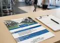 Flyer προώθησης με κίτρινο και μπλε χρώματα, μοντέρνα διάταξη και στρατηγικά τοποθετημένες εικόνες.