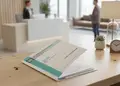 Επαγγελματικός φάκελος παρουσίασης με ζωντανά χρώματα και κομψό σχέδιο σε περιβάλλον γραφείου.