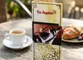 Κατάλογος café με φωτεινό σχέδιο, ζωντανές εικόνες πιάτων και ροφημάτων, προσαρμοσμένα χρώματα και λογότυπο.