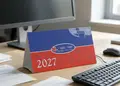 Τριγωνικό επιτραπέζιο ημερολόγιο με μπλε και πράσινα χρώματα