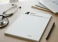 Συνταγολόγιο γιατρών με μπλε και λευκές αποχρώσεις, οργανωμένα πεδία για καταγραφή συνταγών.