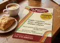 Flyer για προωθητικές ενέργειες με φωτεινό μπλε και κίτρινο, λογότυπο επάνω και προσφορές σε μεγαλύτερη γραμματοσειρά.
