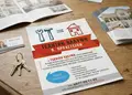 Flyer εκτυπώσεων με φωτεινά μπλε και πορτοκαλί χρώματα, καλοσχεδιασμένα γραφικά και ευανάγνωστες γραμματοσειρές.