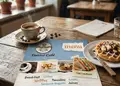 Flyer εκτύπωσης με ζωντανά κόκκινα και μπλε χρώματα, ελκυστικό σχέδιο με υψηλής ποιότητας εικόνες και κομψές γραμματοσειρές.