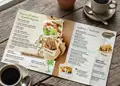 Κατάλογος café με ζωντανά χρώματα και κομψή διάταξη, σχεδιασμένος για καφετέριες με δυνατότητα προσαρμογής.