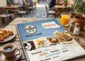 Κατάλογος café με φρέσκα χρώματα και υψηλή ποιότητα εκτύπωσης, προσαρμοσμένος με λογότυπο και ευανάγνωστο layout.