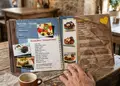 Κατάλογος café με μοντέρνο σχέδιο, ζωντανά χρώματα και εύκολη οργάνωση, κατάλληλος για παρουσίαση φαγητών και ροφημάτων.