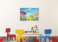 Πίνακας σε καμβά για παιδικό δωμάτιο, με πολύχρωμες παιδικές εικόνες σε αφηρημένο στυλ, σε μοντέρνα διακόσμηση.