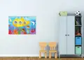 Πίνακας σε καμβά για παιδικό δωμάτιο, με αφηρημένα σχέδια και φωτεινά χρώματα, σε μοντέρνο στυλ διακόσμησης.