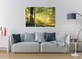 Πίνακας σε καμβά για χώρο που μπορεί να προορίζεται για σαλόνι, με τοπίο δάσους, σε ρεαλιστικό στυλ και μοντέρνα διακόσμηση.