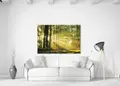 Πίνακας σε καμβά για χώρο που μπορεί να προορίζεται για σαλόνι, με τοπίο δάσους, σε ρεαλιστικό στυλ και μοντέρνα διακόσμηση.
