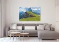 Πίνακας σε καμβά για το σαλόνι, με τοπίο βουνών, σε ρεαλιστικό στυλ, κατάλληλος για μοντέρνα διακόσμηση.