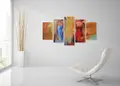 Πίνακας σε καμβά για μοντέρνο χώρο, αφηρημένο στυλ, με έντονα χρώματα και δυναμικά σχέδια.