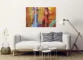 Πίνακας σε καμβά για μοντέρνο χώρο, αφηρημένο στυλ, με έντονα χρώματα και δυναμικά σχέδια.