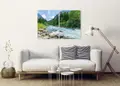 Πίνακας σε καμβά για χώρο που μπορεί να προορίζεται για σαλόνι, με τοπίο ποταμού, αφηρημένο στυλ, μοντέρνα διακόσμηση.