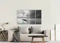 Πίνακας σε καμβά για μοντέρνο χώρο, με ασπρόμαυρη εικόνα, αφηρημένο στυλ και minimal διακόσμηση.
