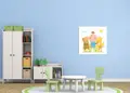 Πίνακας σε καμβά για παιδικό δωμάτιο, με αφηρημένο σχέδιο σε χαρούμενα χρώματα, μοντέρνο στυλ διακόσμησης.