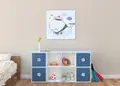 Πίνακας σε καμβά για παιδικό δωμάτιο, με πολύχρωμες εικόνες, ρεαλιστικό στυλ και μοντέρνα διακόσμηση.