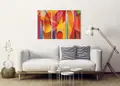 Πίνακας σε καμβά για μοντέρνο χώρο, αφηρημένη εικόνα με δυναμικά χρώματα, κατάλληλος για εικαστική διακόσμηση.