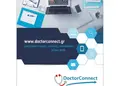 Δίπτυχο φυλλάδιο DoctorConnect για διαχείριση ιατρείου σε γραφείο.