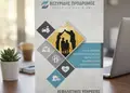 Δίπτυχο φυλλάδιο με ζωντανά χρώματα και κομψά γραφικά για προώθηση προϊόντων.