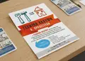 Flyer για επιχείρηση με φωτεινά χρώματα, πρωτοποριακή διάταξη και στρατηγικά τοποθετημένες εικόνες.