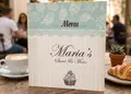 Κατάλογος café με ζωντανά χρώματα, κομψή διάταξη για προϊόντα, ανθεκτική εκτύπωση και δυνατότητα πλαστικοποίησης.