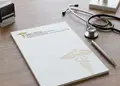 Συνταγολόγιο γιατρού με απαλή διάταξη, ευδιάκριτες γραμματοσειρές και προσαρμογή λογότυπου, ιδανικό για επαγγελματική χρήση.