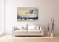 Πίνακας σε καμβά για χώρο που μπορεί να προορίζεται για σαλόνι, με τοπίο φύσης, αφηρημένο στυλ και μοντέρνα διακόσμηση.