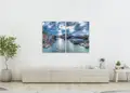 Πίνακας σε καμβά για χώρο που μπορεί να προορίζεται ως σαλόνι, τοπίο με αφηρημένο στυλ, μοντέρνα διακόσμηση.